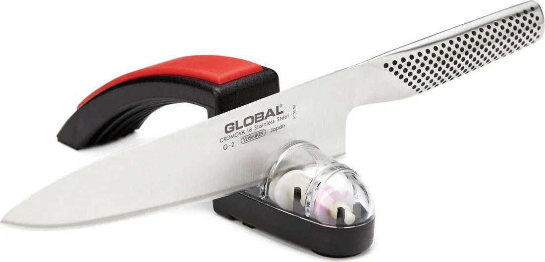 Global 71G2220BR | G-2 8" Chef's Knife and Red Sharpener Set
