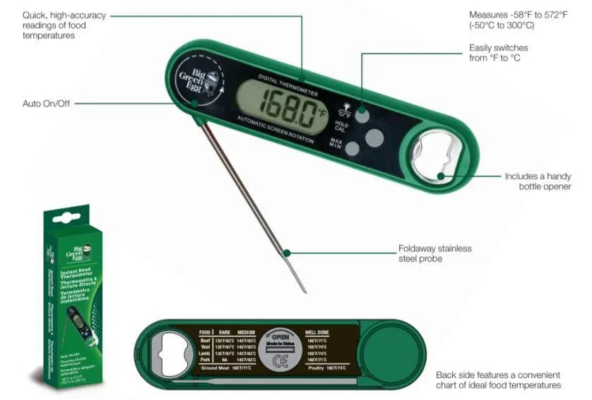 Big Green Egg 127150 | Instant Read Digital Thermometer | Precision Grilling Tool