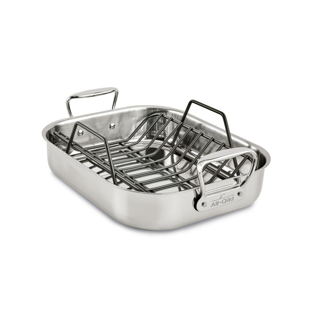 All-Clad Gourmet Accessories Small Stainless Steel Roaster with Rack, 11 x 14 inch | E7522S54