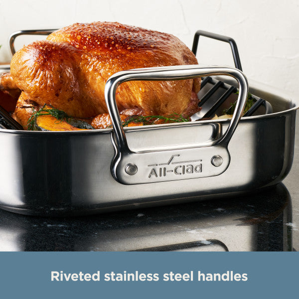 All-Clad Gourmet Accessories Large Stainless Steel Roaster w Rack, 16 x 13 inch | E752C264