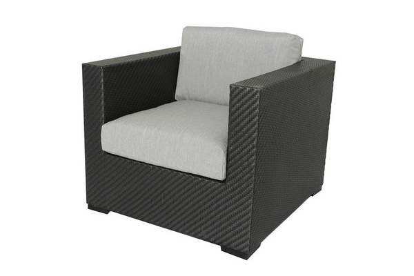 SKYLINE 583 WITH SUNBRELLA Skyline Arm Chair, all weather resin wicker fishbone weave, powder coated al