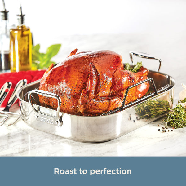 All-Clad Gourmet Accessories Large Stainless Steel Roaster w Rack, 16 x 13 inch | E752C264