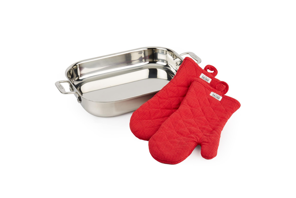 All-Clad 00830 ALL-CLAD S/S SQUARE LASAGNA PAN WITH COOKBOOK AND OVEN MITTS