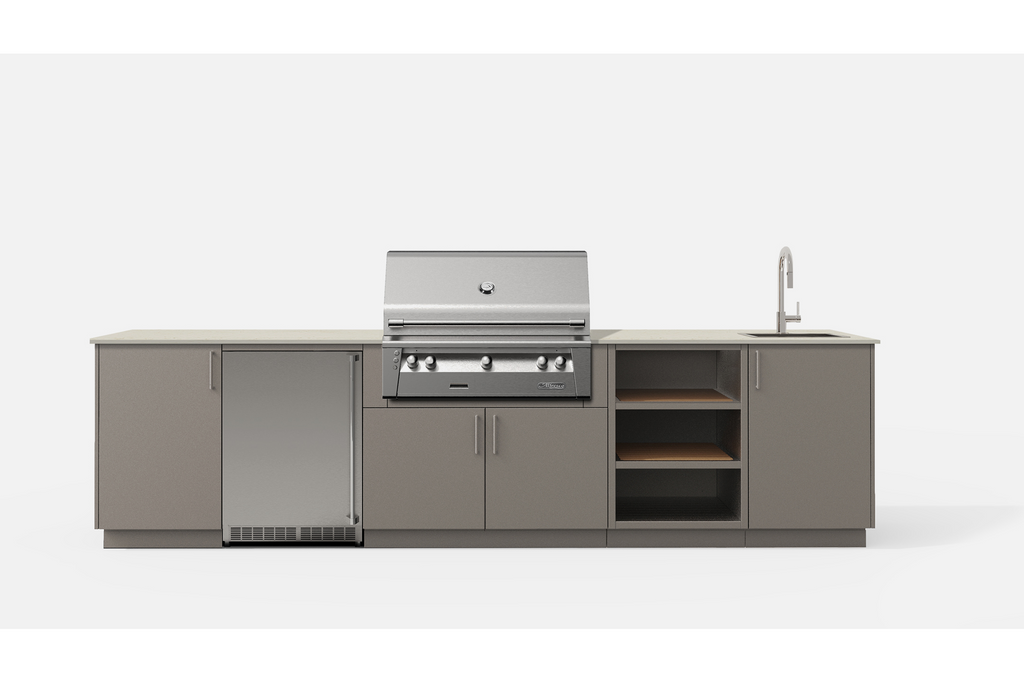 Urban Bonfire BREEZE36-C BREEZE36 Outdoor Kitchen Layout. CLAY NACRAE powdercoated thick gauge aluminum c