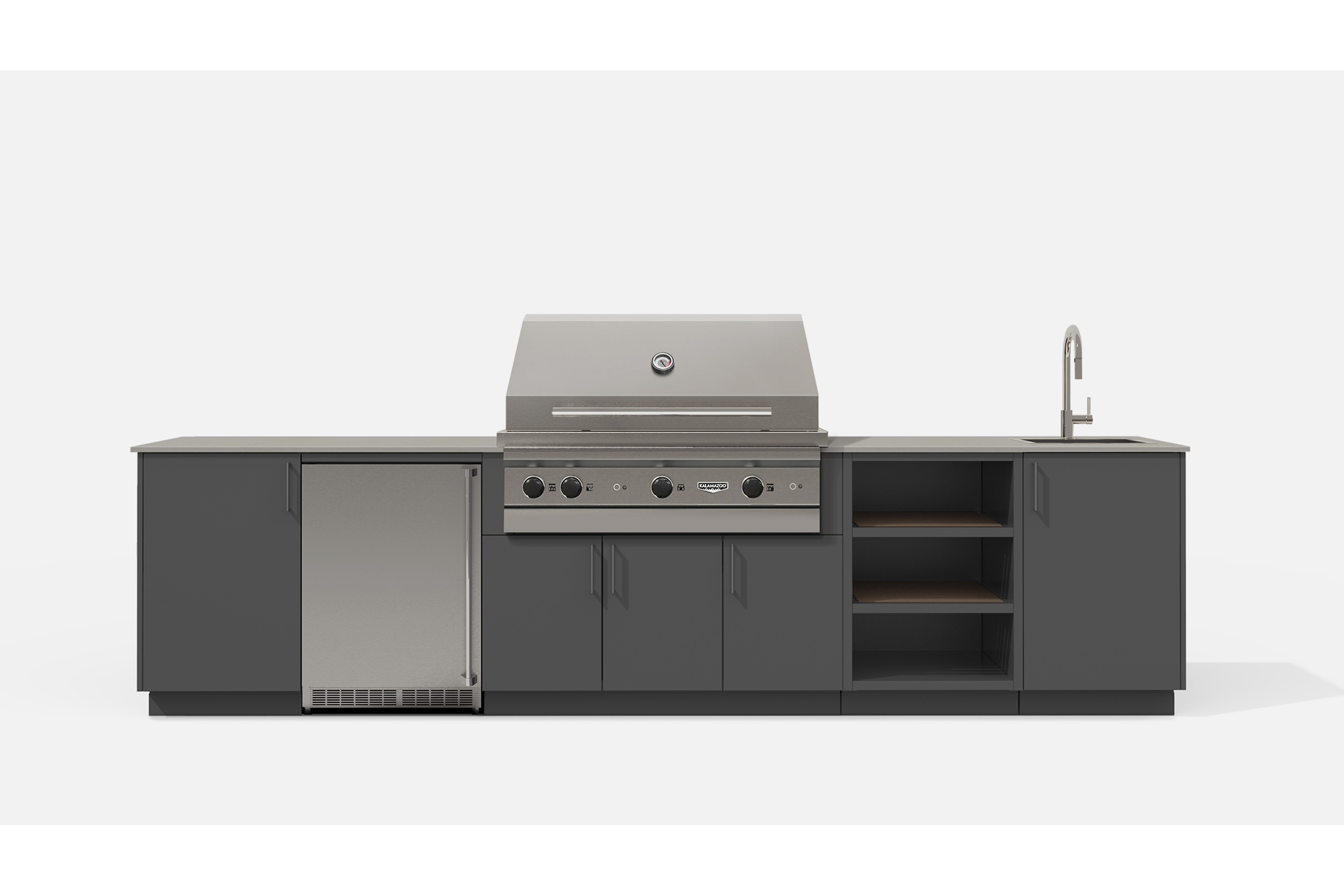 Urban Bonfire BREEZE42-A BREEZE42 Outdoor Kitchen Layout.  ANTHRACITE NACRAE powdercoated thick gauge alu