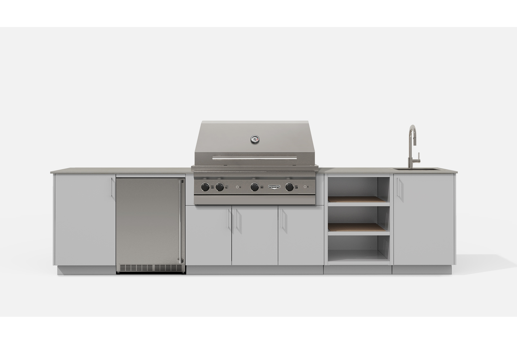 Urban Bonfire BREEZE42-H BREEZE42 Outdoor Kitchen Layout. CHANTILLY NACRAE powdercoated thick gauge alumi