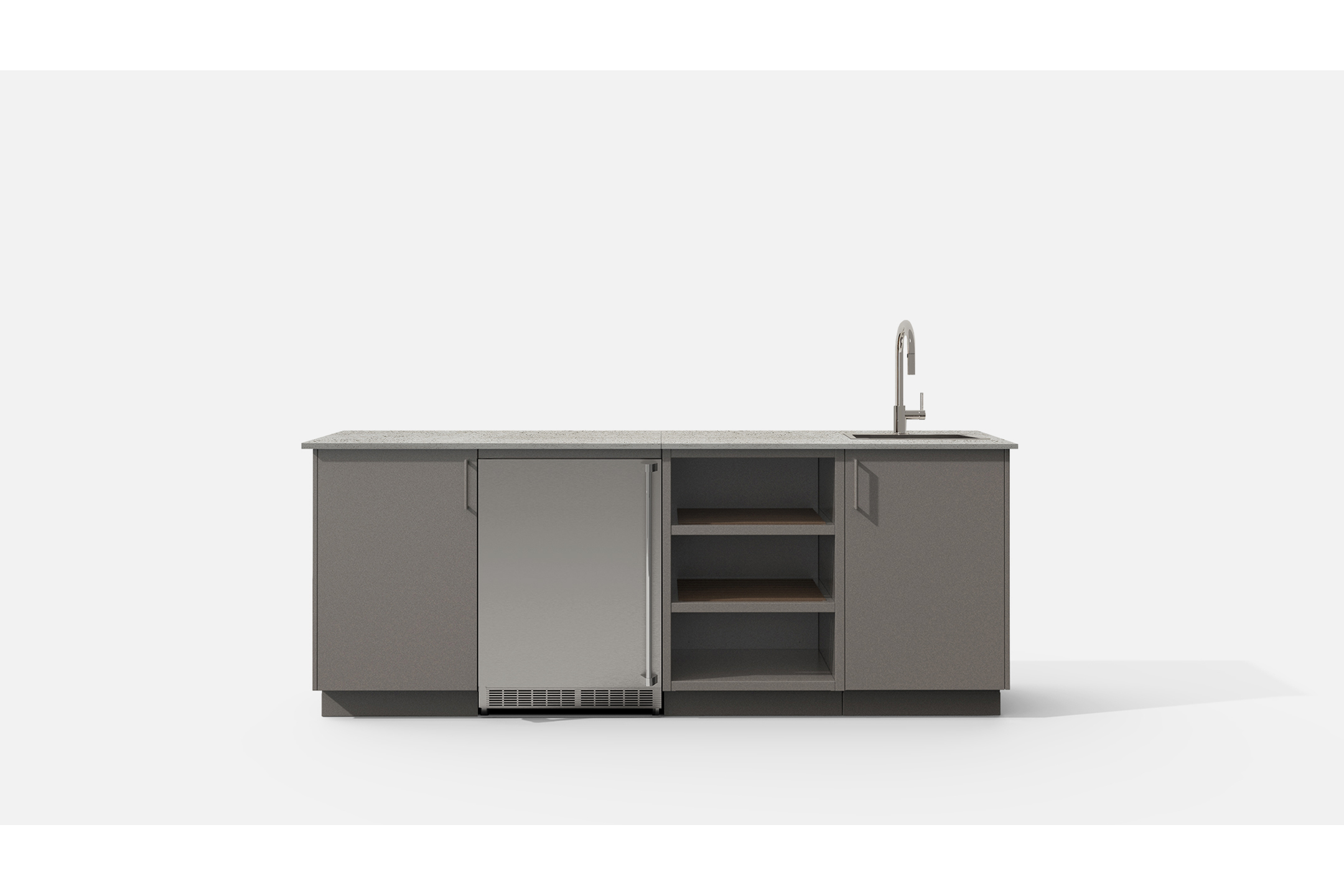 Urban Bonfire CELESTE-C CELESTE Outdoor Kitchen Layout. CLAY NACRAE powdercoated thick gauge aluminum co