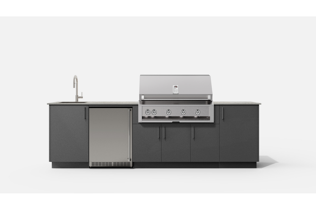 Urban Bonfire DEW42-A DEW42 Outdoor Kitchen Layout.  ANTHRACITE NACRAE powdercoated thick gauge alumin