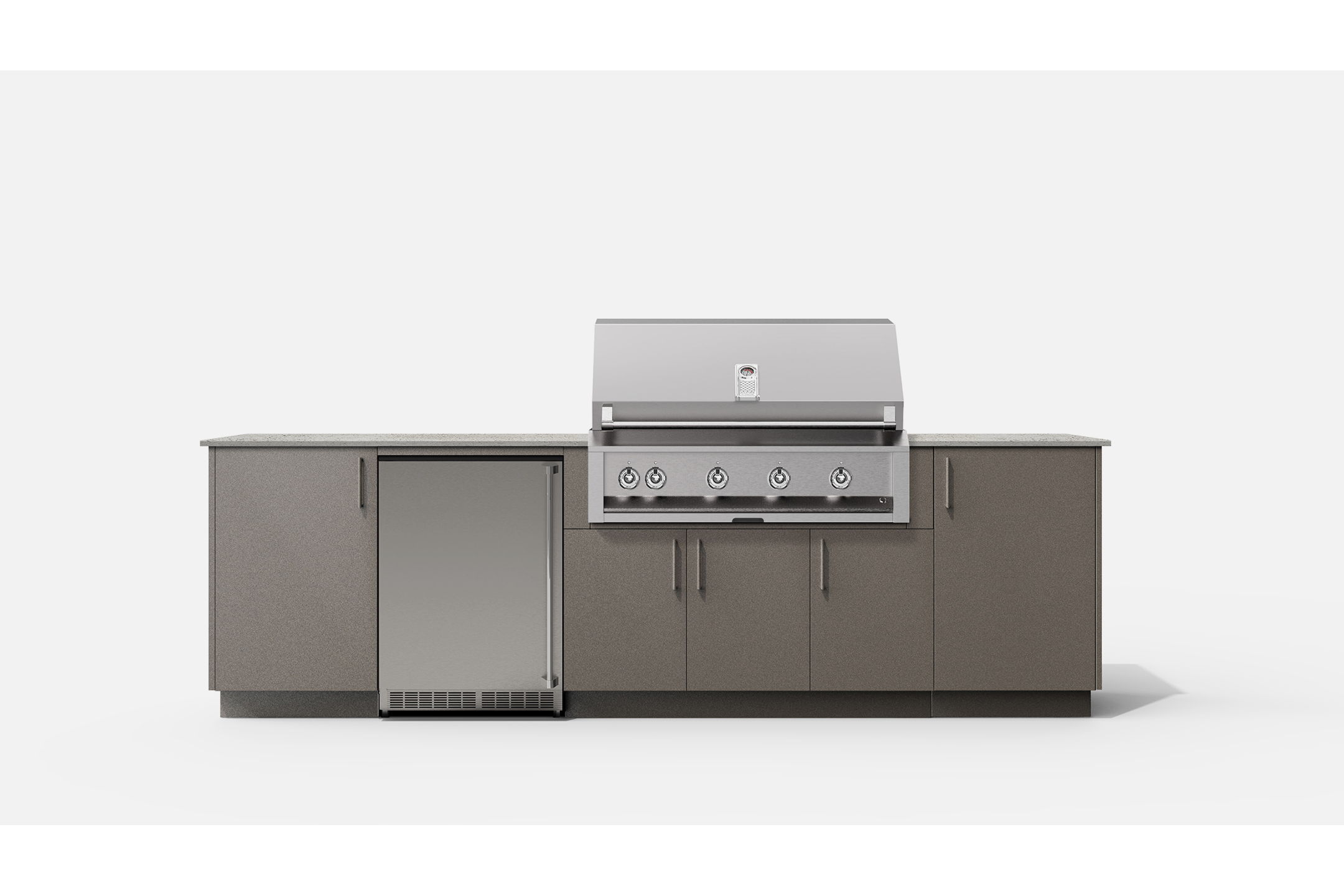 Urban Bonfire DUSK42-C DUSK42 Outdoor Kitchen Layout. CLAY NACRAE powdercoated thick gauge aluminum con