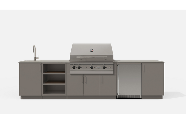 Urban Bonfire ECLIPSE42-C ECLIPSE42 Outdoor Kitchen Layout. CLAY NACRAE powdercoated thick gauge aluminum