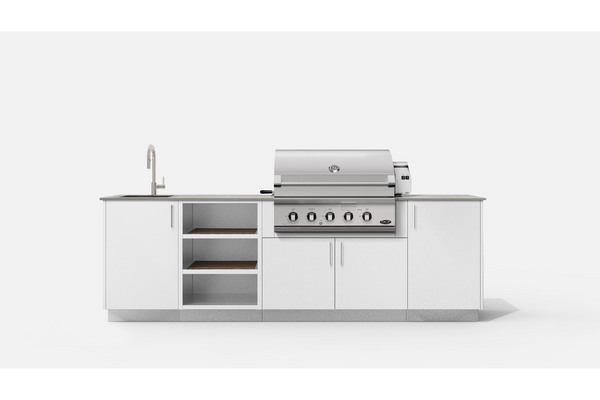 Urban Bonfire MEADOW36-H MEADOW36 Outdoor Kitchen Layout. CHANTILLY NACRAE powdercoated thick gauge alumi