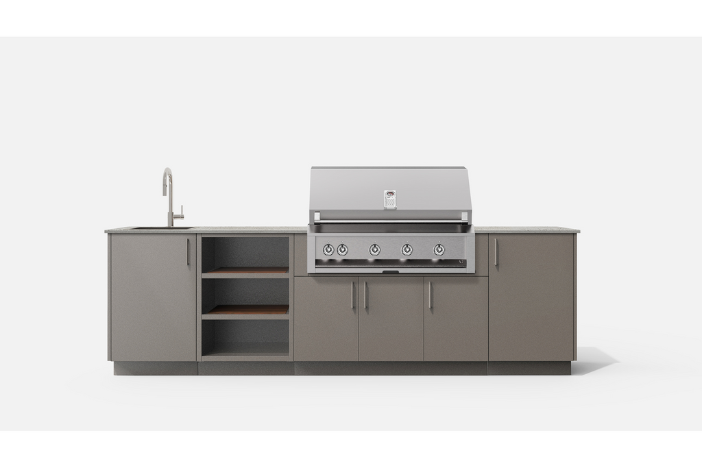 Urban Bonfire MEADOW42-C MEADOW42 Outdoor Kitchen Layout. CLAY NACRAE powdercoated thick gauge aluminum c