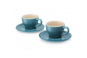 LE CREUSET  PG8000-0517 .2 L Cappuccino Cups and Saucers - Set of 2 Carribean