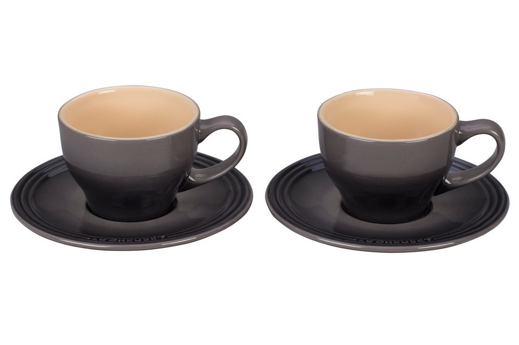 LE CREUSET  PG8000-057F .2 L Cappuccino Cups and Saucers - Set of 2 Oyster