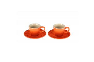 LE CREUSET  PG8001-092 .07 L Espresso Cups and Saucers - Set of 2 Flame