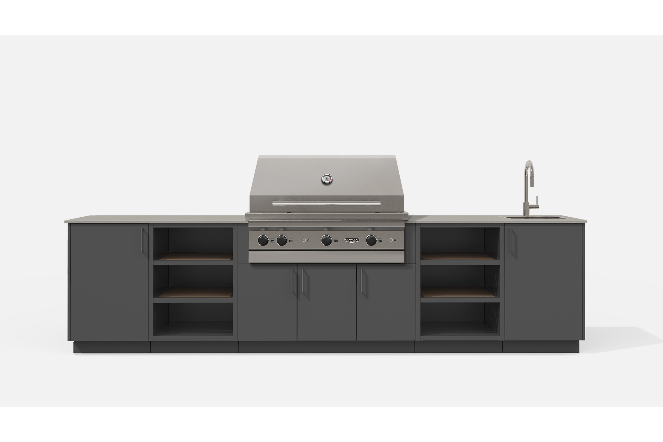 Urban Bonfire STRATUS42-A STRATUS42 Outdoor Kitchen Layout.  ANTHRACITE NACRAE powdercoated thick gauge al
