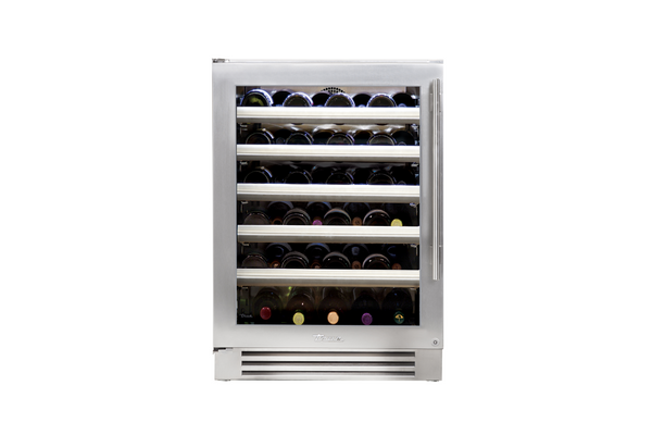True-Residential TWC-24-L-SG-C Stainless Glass - 5 Pullout Wine, 1 Floor Cradle - Hinge Left (L)
