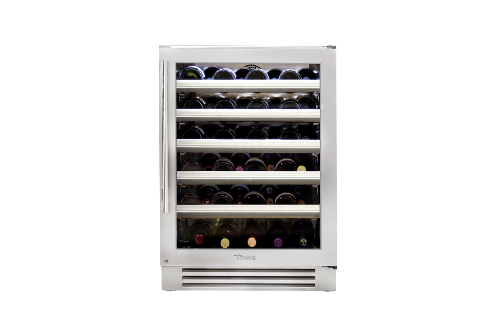 True-Residential TWC-24-R-SG-C Stainless Glass - 5 Pullout Wine, 1 Floor Cradle - Hinge Right (R)
