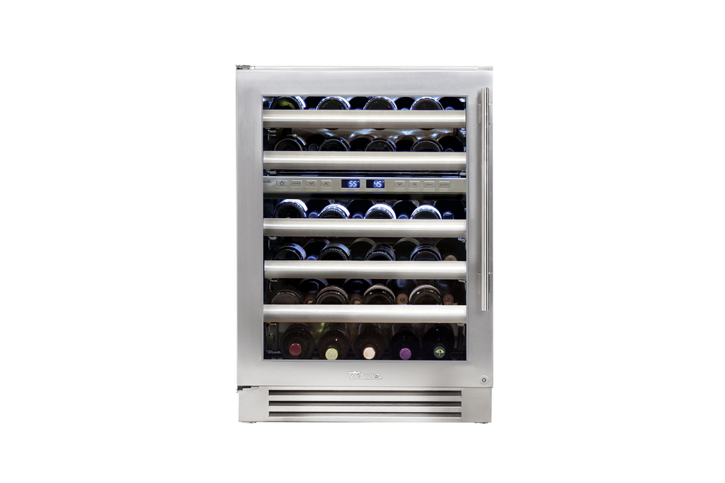 True-Residential TWC-24DZ-L-SG-C Stainless Glass - 5 Pullout Wine, 1 Floor Cradle -  Hinge Left (L)