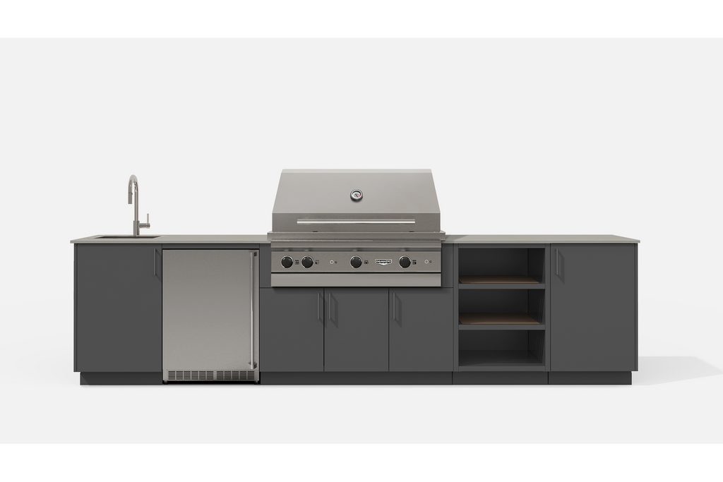 Urban Bonfire TAHOE42-A TAHOE42 Outdoor Kitchen Layout.  ANTHRACITE NACRAE powdercoated thick gauge alum