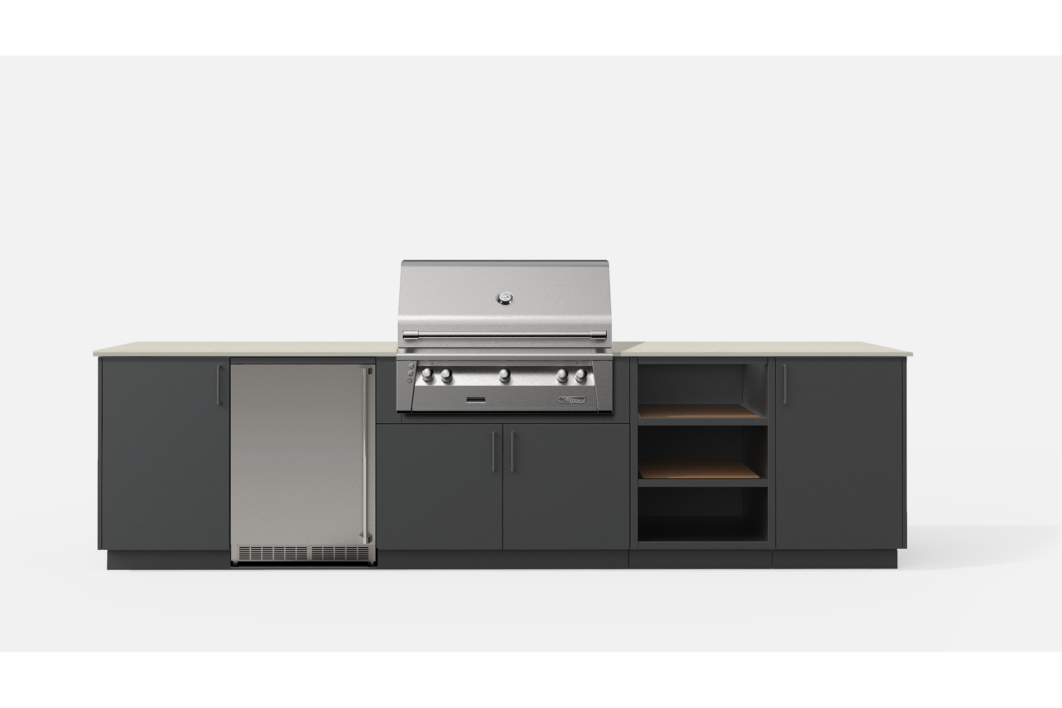 Urban Bonfire TAIGA36-A TAIGA36 Outdoor Kitchen Layout.  ANTHRACITE NACRAE powdercoated thick gauge alum
