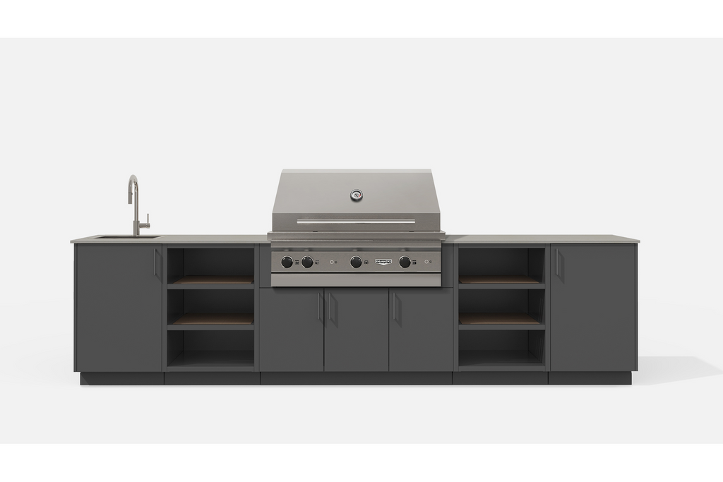 Urban Bonfire TWILIGHT42-A TWILIGHT42 Outdoor Kitchen Layout.  ANTHRACITE NACRAE powdercoated thick gauge a