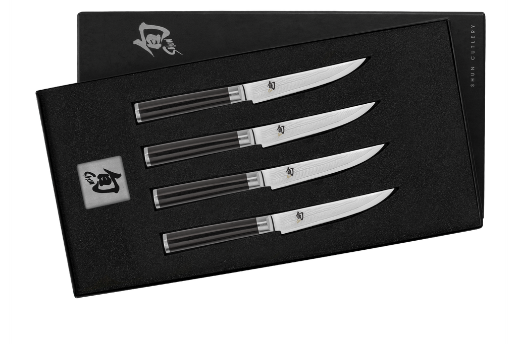Shun  DMS400 Classic 4 Pc Steak Knife Set: Four Steak Knives (DM0711) in a boxed set.